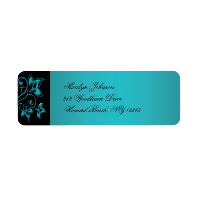 Teal and Black Floral Return Address Label (Front)