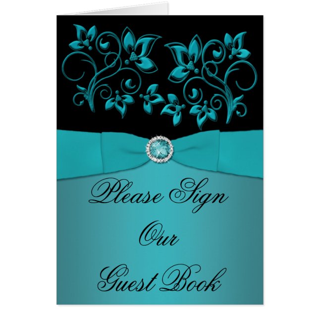Teal and Black Floral Table Card (Front)