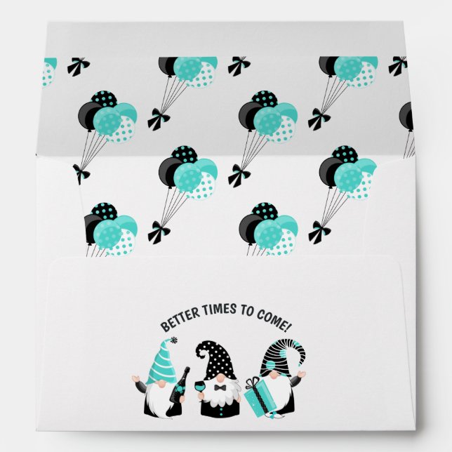 Teal and Black Gnome Happy New Year Envelope (Back (Bottom))