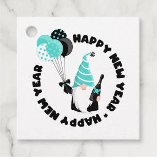 Teal and Black Gnome Happy New Year Favour Tags