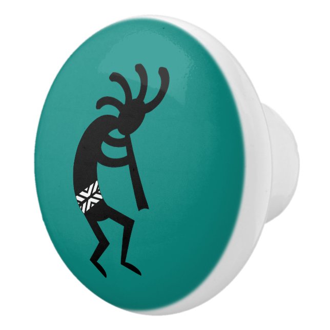 Teal And Black Kokopelli Pattern Southwest Design Ceramic Knob (Right)