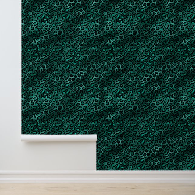 Teal and black leopard animal print pattern wallpaper (Application)