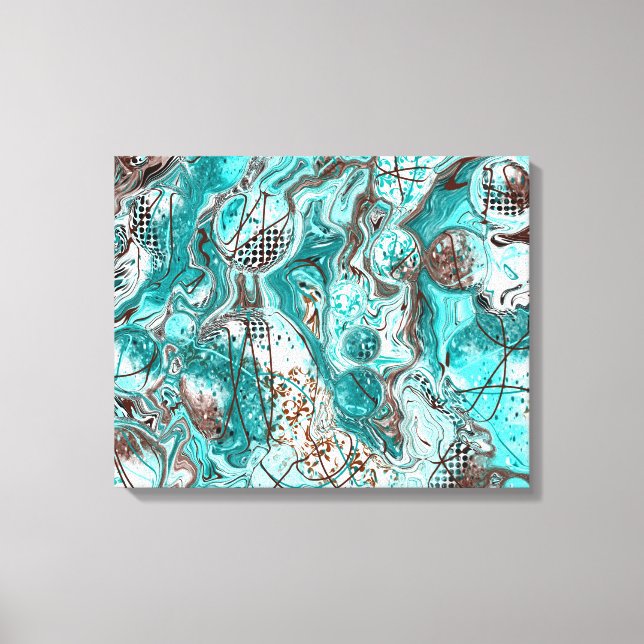 Teal and Black Marble Fluid Art Canvas Print (Front)