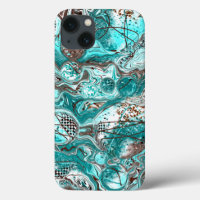 Teal and Black Marble Fluid Art