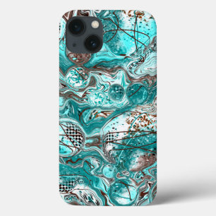 Teal and Black Marble Fluid Art iPhone 13 Case