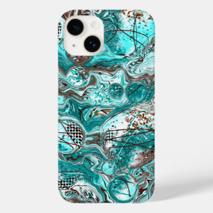 Teal and Black Marble Fluid Art Case-Mate iPhone 14 Case