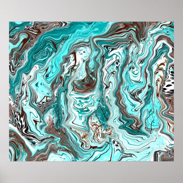 Teal and Black Marble Fluid Art Poster (Front)