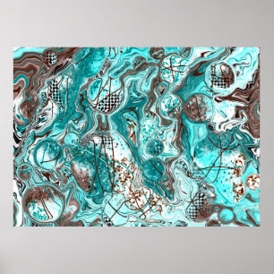 Teal and Black Marble Fluid Art Poster