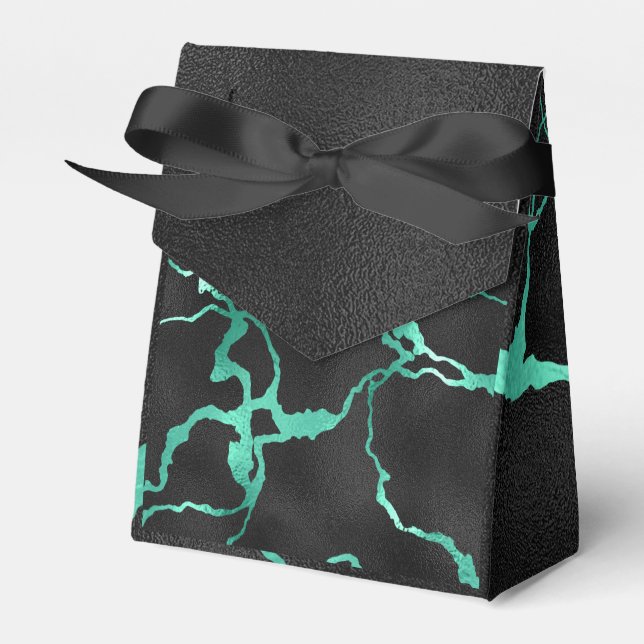 Teal And Black Marbled Look Favor Box (Front Side)