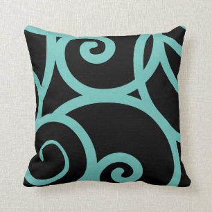 teal and black modern abstract designer pillow