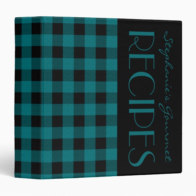 Teal and Black Plaid Recipe Binder (Front/Spine)