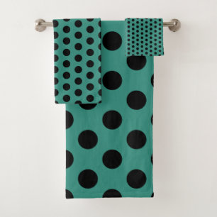 Teal and Black Polka Dot Bath Towel Set