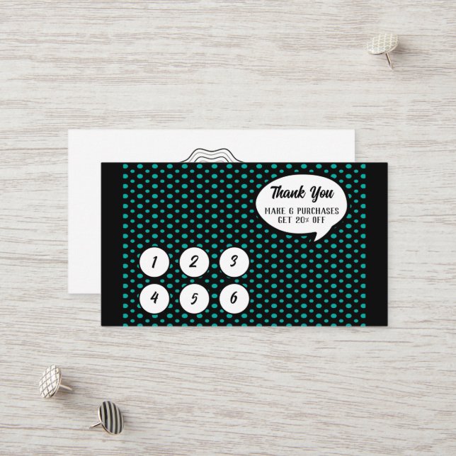 Teal and Black Polka Dot Loyalty Card (Front/Back In Situ)