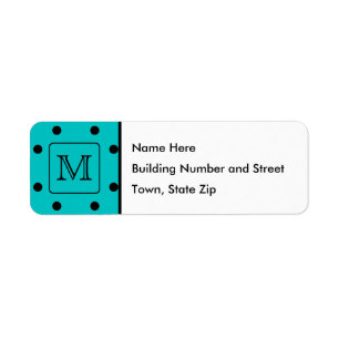 Teal and Black Polka Dot Pattern. Custom Monogram.