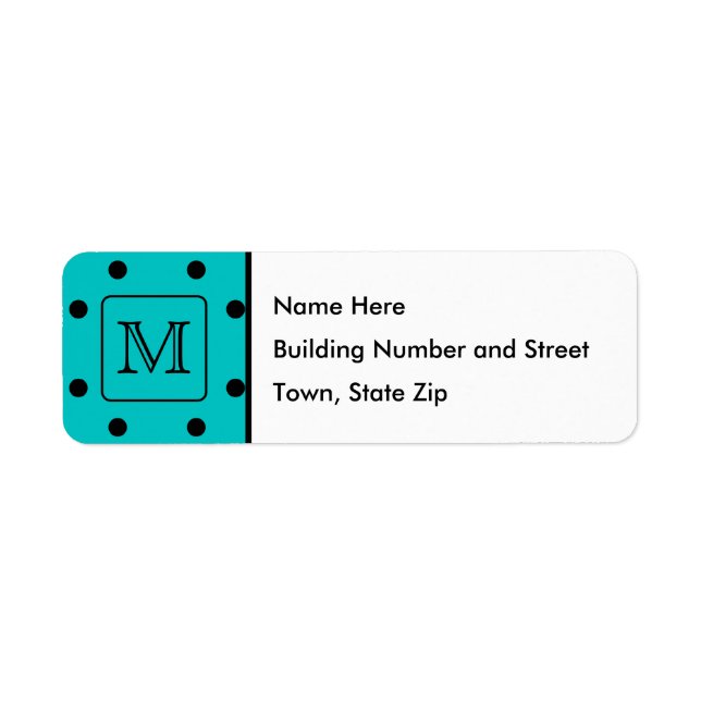 Teal and Black Polka Dot Pattern. Custom Monogram. (Front)