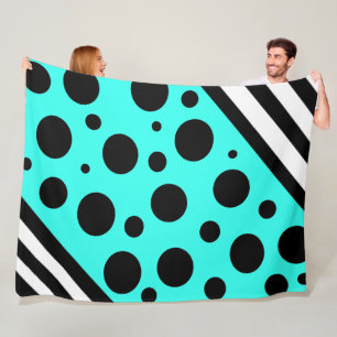 Teal and Black Polka Dots and Stripes Blanket
