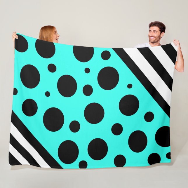 Teal and Black Polka Dots and Stripes Blanket (In Situ)