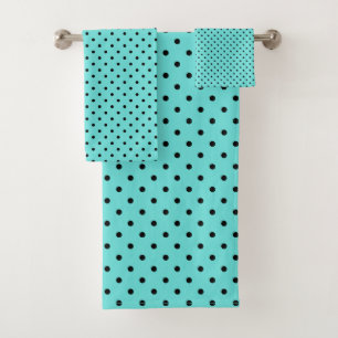 Teal and Black Polka dots Bath Towel Set