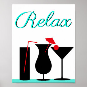 Teal and Black Relax Sign for Kitchen
