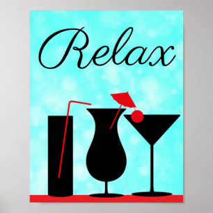Teal and Black Relax Sign for Kitchen