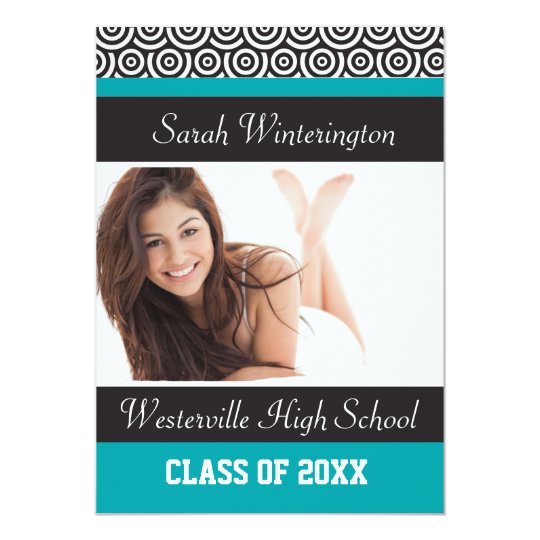 Teal and Black Retro Circle Photo Graduation Party Card