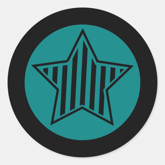 Teal and Black Star Round Sticker (Front)
