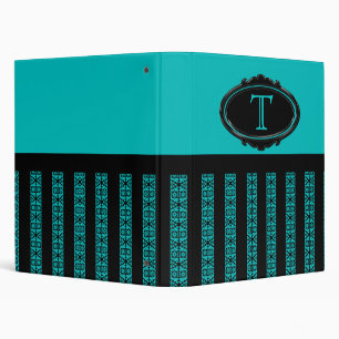 Teal and Black Striped Design Binder