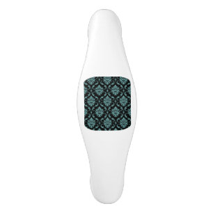 Teal and Black Vintage Damask Pattern Ceramic Cabinet Pull