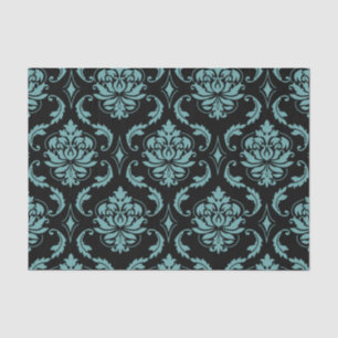 Teal and Black Vintage Damask Pattern Tissue Paper