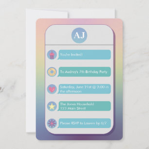 Teal and Blue Cell Phone Kid's Birthday Party Invitation