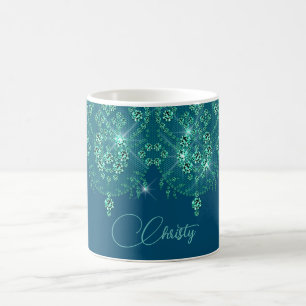 Teal and blue lace elegant sparkle   mug