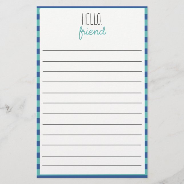 Teal And Blue Lined Stationery (Front)