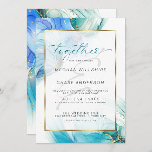 Teal and Blue Marbled Alcohol Ink Splash Invitati Invitation