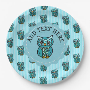 Teal and Blue Owl Paper Plate