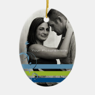 Teal and Blue Photo Engagement Ceramic Ornament