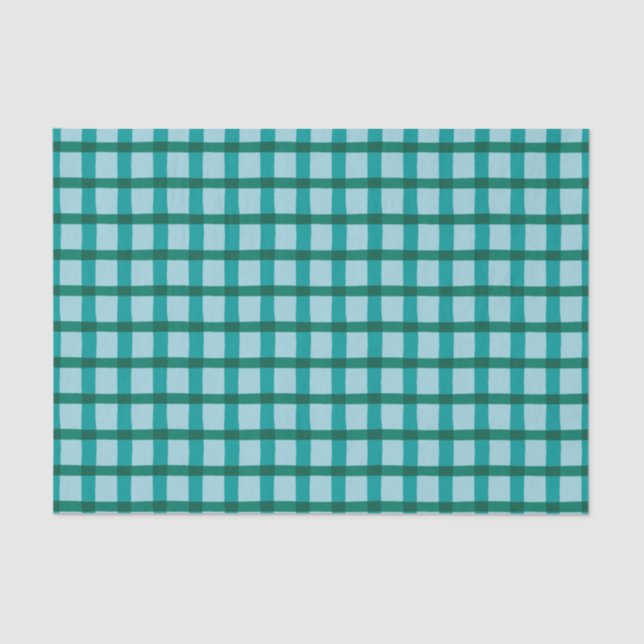 Teal and Blue Plaid Pattern Tissue Paper (Front)