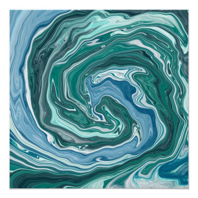 Teal and Blue Turquoise Water Ocean Swirls Poster (Front)