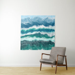 Teal and Blue Turquoise Water Ocean Waves Tapestry
