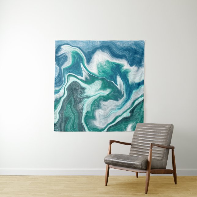 Teal and Blue Turquoise Water Waves Tapestry (In Situ)