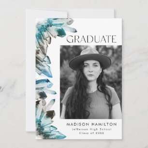 Teal and Blue Watercolor Crystal Photo Graduation Announcement