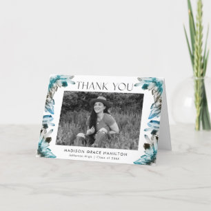 Teal and Blue Watercolor Crystals Photo Graduation Thank You Card