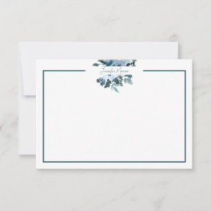 Teal and blue watercolor floral personalized   card