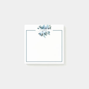 Teal and blue watercolor floral personalized   post-it notes