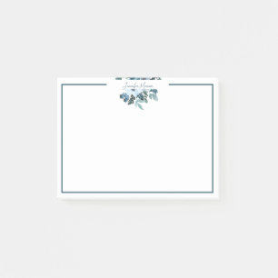 Teal and blue watercolor floral personalized post-it notes