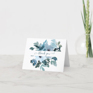 Teal and blue watercolor floral personalized tha thank you card