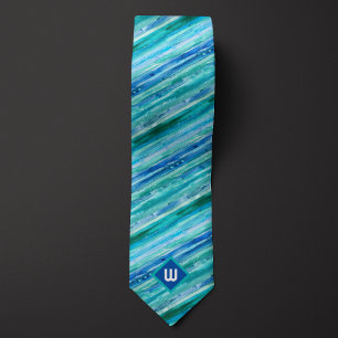 Teal and Blue Watercolor Striped Tie