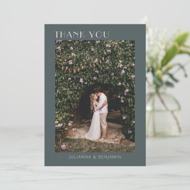 Teal and Blush Wedding Photo Thank You Custom Card (Standing Front)