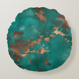 Teal and Bronze Round Pillow
