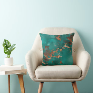 Teal and Bronze Throw Pillow