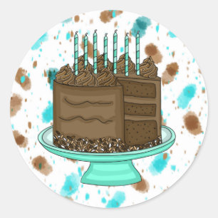 Teal and Brown Chocolate Cake Birthday  Classic Round Sticker